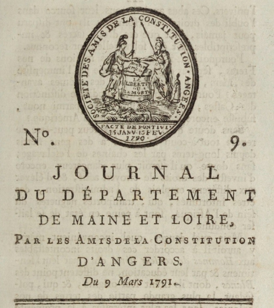 Photo (BnF / Gallica) de : Journal du département de Maine-et-Loire. Angers, 1791-[1800 ?]. ISSN 2130-8675.