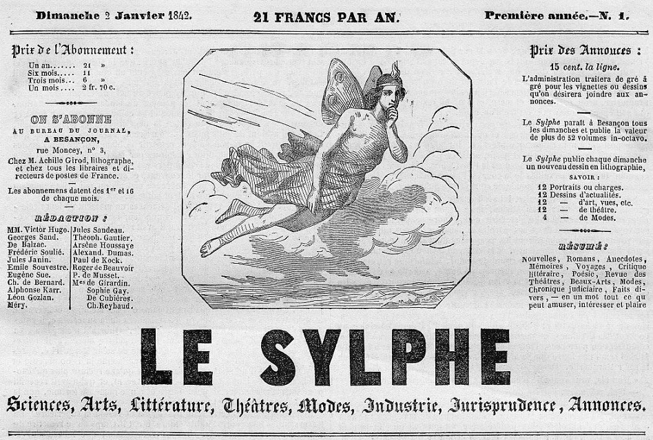 Photo (Bibliothèque municipale (Besançon)) de : Le Sylphe. Besançon, 1842-1843. ISSN 2018-3364.
