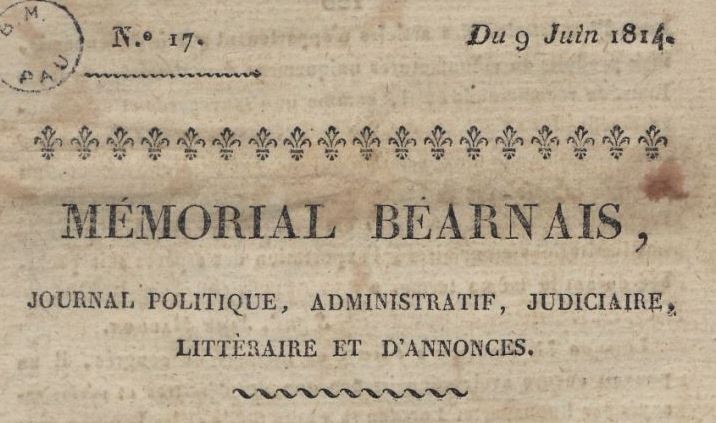 Photo (BnF / Gallica) de : Mémorial béarnais. Pau, 1814-1815. ISSN 1261-5889.