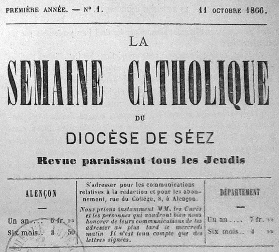 Photo (BnF / Gallica) de : La Semaine catholique du diocèse de Séez. Alençon, 1866-1963. ISSN 2137-922X.