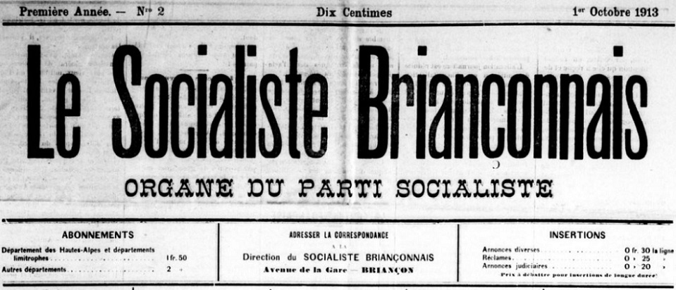 Photo (BnF / Gallica) de : Le Socialiste briançonnais. Briançon, 1913-1914. ISSN 2259-1028.