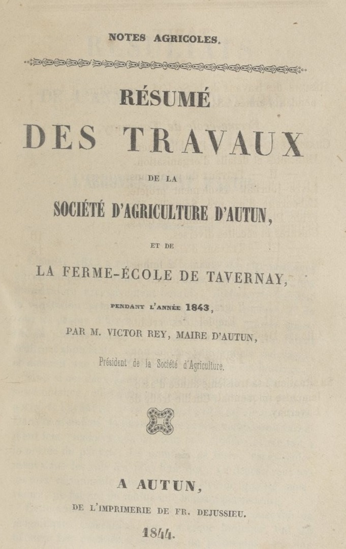 Photo (BnF / Gallica) de : Notes agricoles. Autun : Impr. de F. Dejussieu, [1836 ?]-1870. ISSN 2498-2156.