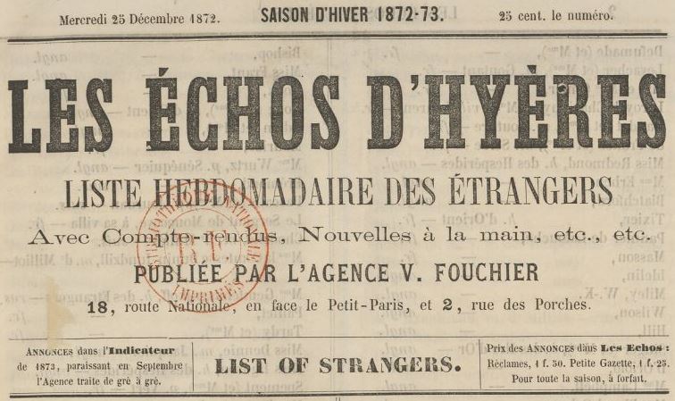 Photo (BnF / Gallica) de : Les Échos d'Hyères. Hyères, 1872-1883. ISSN 2126-8215.