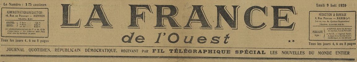 Photo (Côtes-d'Armor. Archives départementales) de : La France de l'Ouest. Rennes, 1919-1922. ISSN 2128-2501.