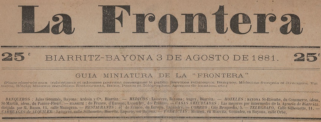 Photo (BnF / Gallica) de : La Frontera. Biarritz, Bayona, 1881. ISSN 2017-0432.