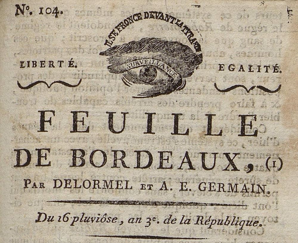 Photo (Bibliothèque municipale (Bordeaux)) de : Feuille de Bordeaux. Bordeaux, 1795-1796. ISSN 2127-9772.