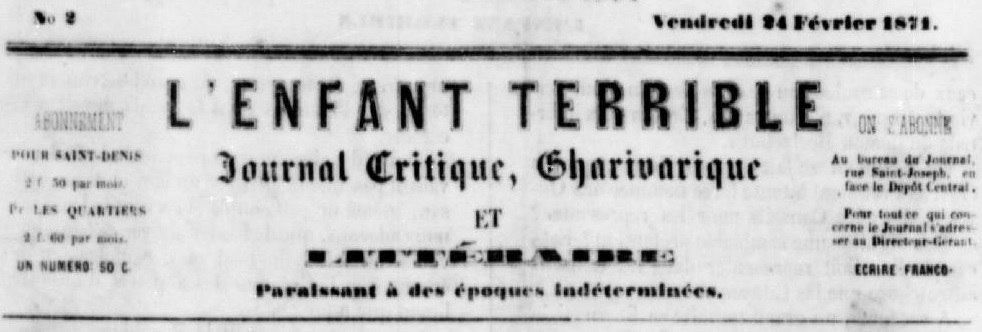 Photo (Réunion. Archives départementales) de : L'Enfant terrible. Saint-Denis (Réunion), 1871-[1888 ?]. ISSN 2428-4696.