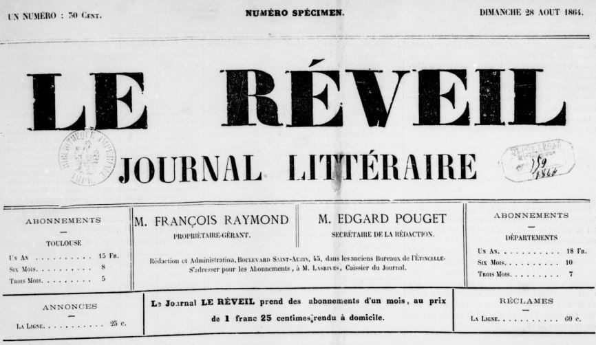 Photo (BnF / Gallica) de : Le Réveil. Toulouse : Typographie Savy, 1864-1865. ISSN 2741-4086.