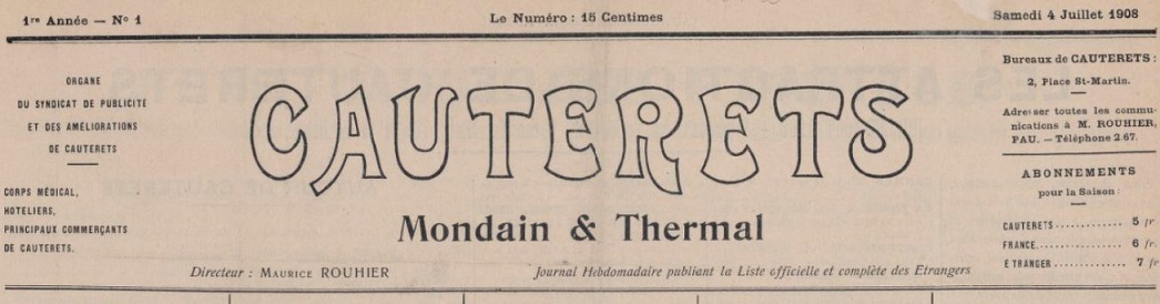 Photo (BnF / Gallica) de : Cauterets mondain & thermal. Cauterets, 1908-[1908?]. ISSN 2107-7657.