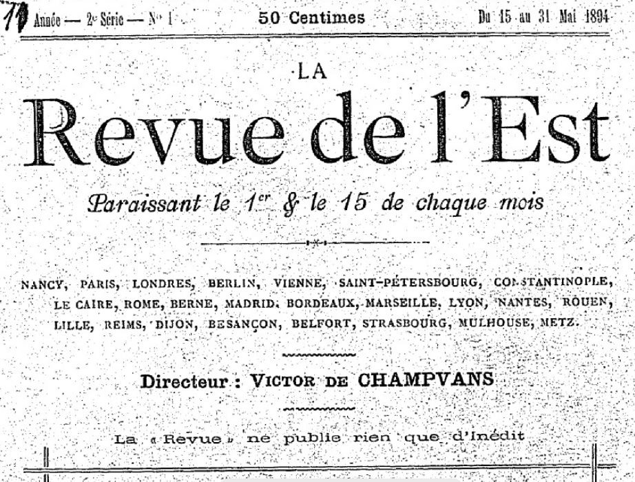 Photo (BnF / Gallica) de : La Revue de l'Est. Nancy, 1894-1895. ISSN 2269-2622.