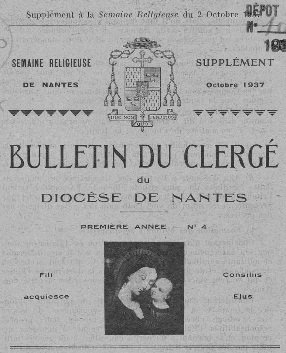 Photo (Loire-Atlantique. Archives départementales) de : Bulletin du clergé du diocèse de Nantes. Nantes, 1937-1938. ISSN 2103-0227.