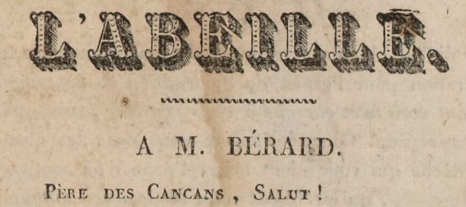 Photo (BnF / Gallica) de : L'Abeille. Nismes : imprimerie de la veuve Gaude, [1832-1833]. ISSN 2826-4363.