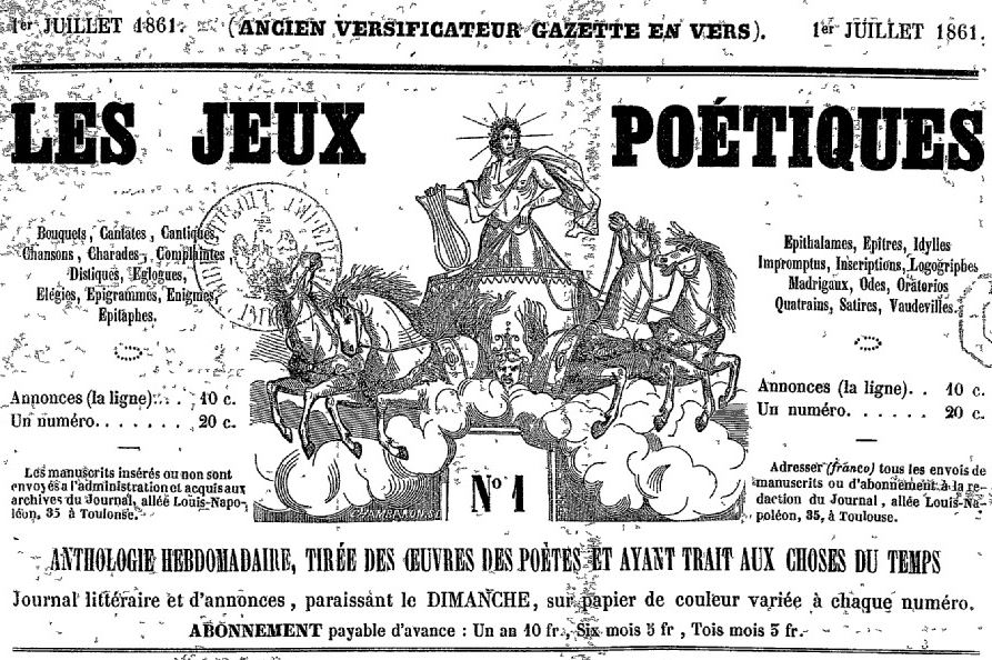 Photo (BnF / Gallica) de : Les Jeux poétiques. Toulouse, 1861-1862. ISSN 2428-8942.