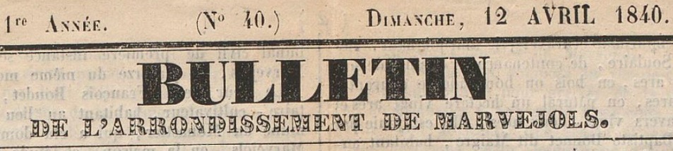 Photo (BnF / Gallica) de : Bulletin de l'arrondissement de Marvejols. Marvejols, 1839-1843. ISSN 1966-0197.