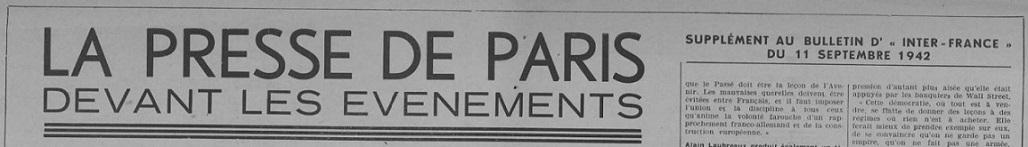 Photo (Creuse. Archives départementales) de : La Presse de Paris devant les événements. [S. l.], 1942-[1943 ?]. ISSN 2825-8053.