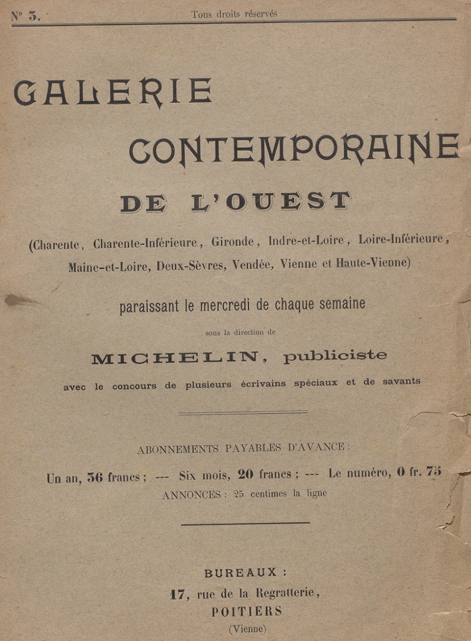 Photo (Vienne (Département). Archives départementales) de : Galerie contemporaine de l'Ouest. Poitiers, 1896. ISSN 2825-5143.