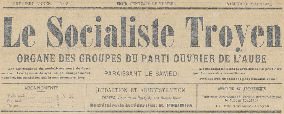 Photo (BnF / Gallica) de : Le Socialiste troyen. Troyes, 1892-1896. ISSN 2263-0813.