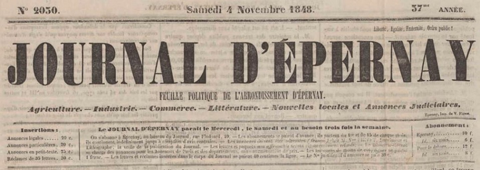 Photo (Bibliothèque municipale (Épernay, Marne)) de : Journal d'Épernay. Épernay, 1840-1860. ISSN 2130-2227.