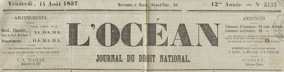 Photo (Finistère. Archives départementales) de : L'Océan. Brest, 1846-1891. ISSN 2022-2610.