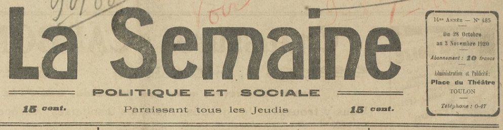 Photo (BnF / Gallica) de : La Semaine. Toulon, 1920-1921. ISSN 2018-2600.