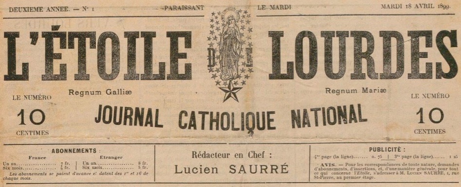 Photo (BnF / Gallica) de : L'Étoile de Lourdes. Lourdes, [1898?]-[1911?]. ISSN 2107-7940.