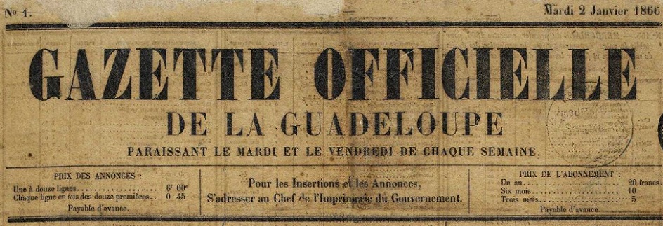 Photo (Martinique. Archives départementales) de : Gazette officielle de la Guadeloupe. Basse-Terre, 1815-1881. ISSN 1141-0698.