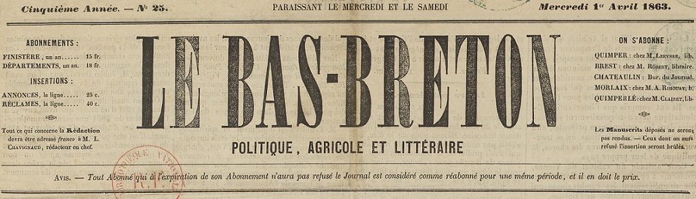 Photo (BnF / Gallica) de : Le Bas-Breton. Châteaulin, 1859-1940. ISSN 1965-2178.