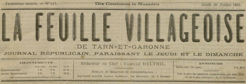 Photo (BnF / Gallica) de : La Feuille villageoise de Tarn-et-Garonne. Moissac, 1876-1959. ISSN 2017-022X.