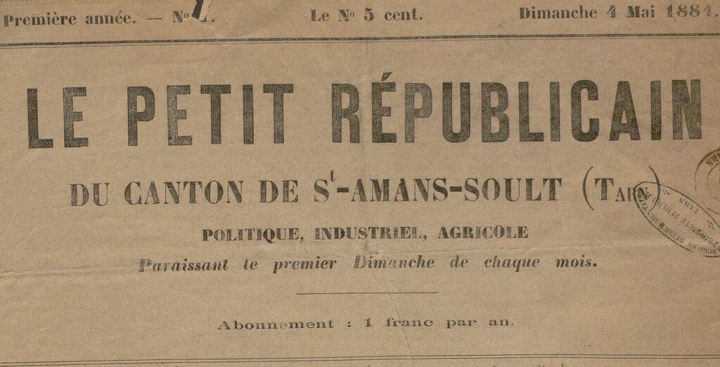 Photo (BnF / Gallica) de : Le Petit républicain du canton de Saint-Amans-Soult. [S.l.], 1884-1893. ISSN 2134-4388.