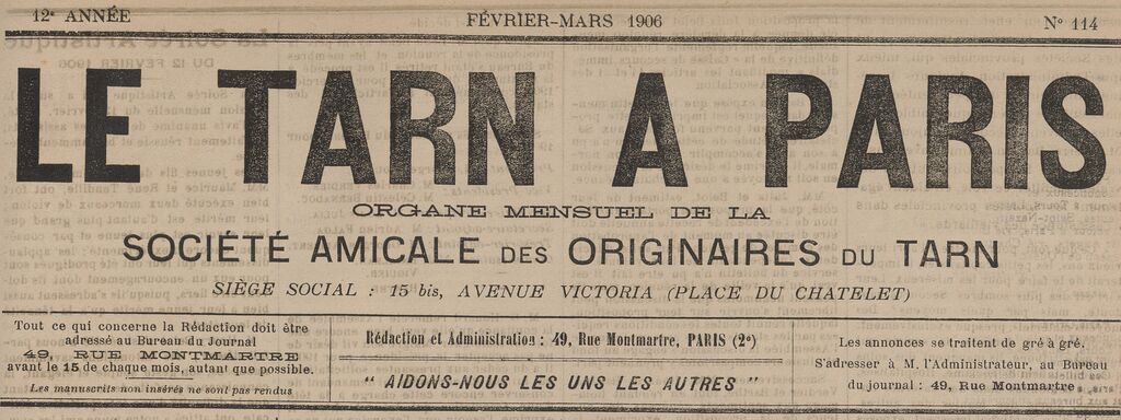 Photo (BnF / Gallica) de : Le Tarn à Paris. Paris, 1896-[1939 ?]. ISSN 2138-5378.