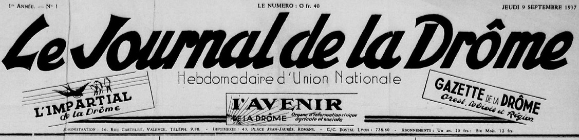 Photo (Auvergne-Rhône-Alpes livre et lecture) de : Journal de la Drôme. Valence, 1937-1944. ISSN 1954-6858.