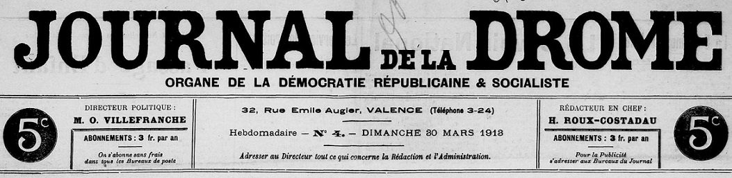 Photo (Auvergne-Rhône-Alpes livre et lecture) de : Journal de la Drôme. Valence, 1913-1914. ISSN 2025-0657.