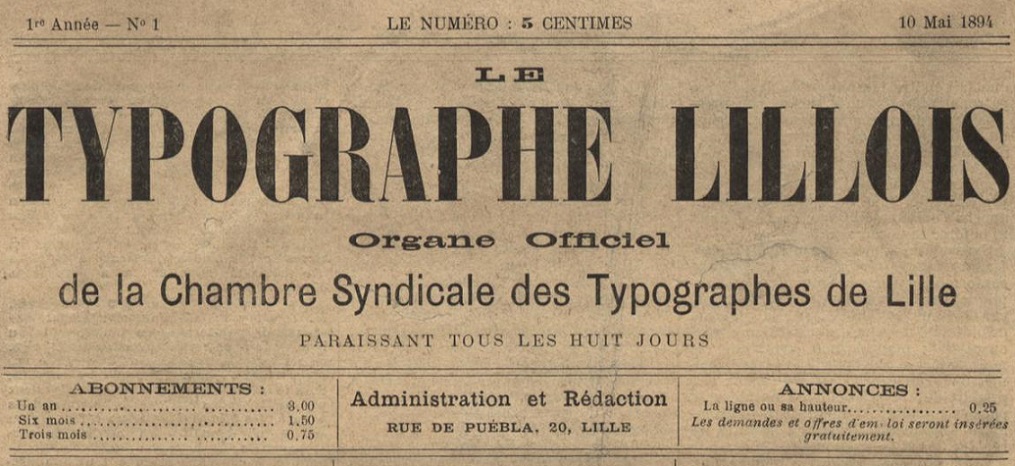 Photo (Médiathèque municipale Jean-Lévy (Lille)) de : Le Typographe lillois. Lille, 1894-[1911 ?]. ISSN 2272-7418.