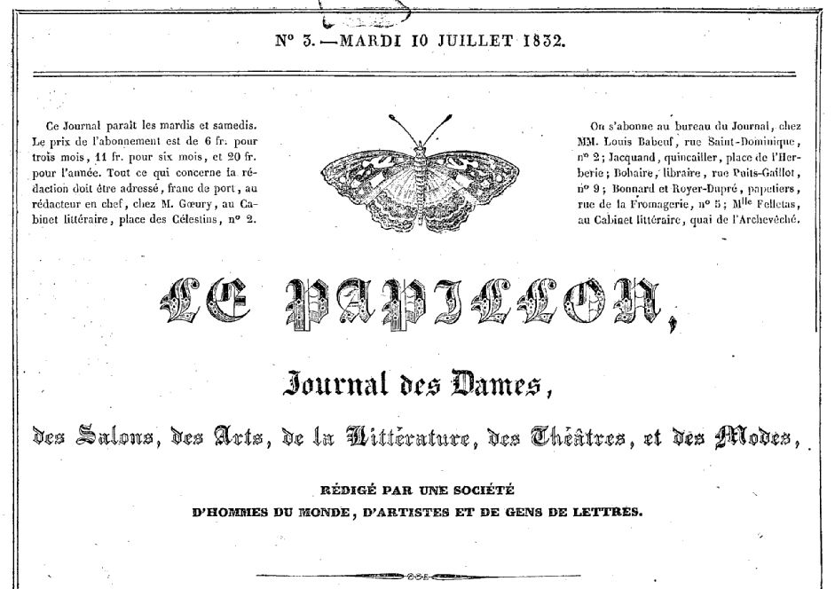 Photo (BnF / Gallica) de : Le Papillon. Lyon, 1832-1834. ISSN 2133-5273.