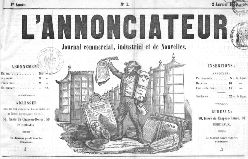 Photo (BnF / Gallica) de : L'Annonciateur. Bordeaux, 1859-[1859?]. ISSN 2106-1564.