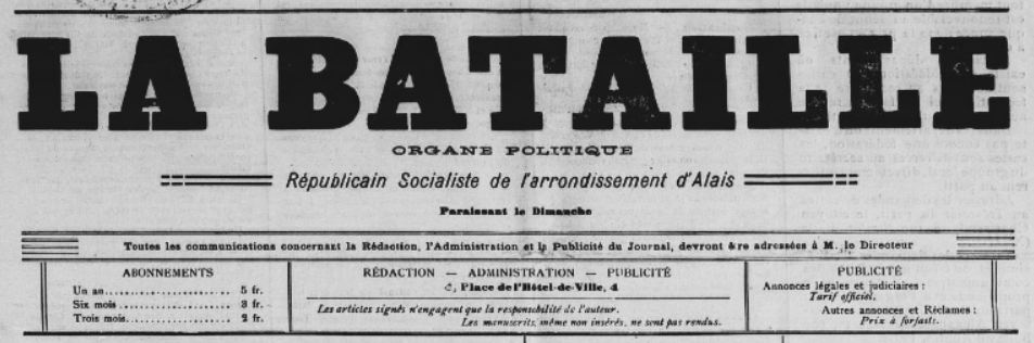 Photo (BnF / Gallica) de : La Bataille. Alais, 1914. ISSN 2121-851X.