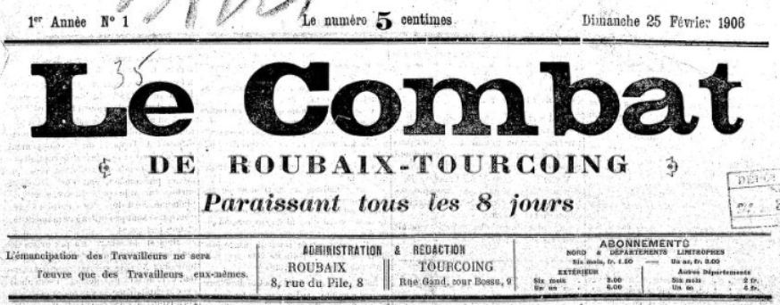 Photo (BnF / Gallica) de : Le Combat de Roubaix-Tourcoing. Roubaix, Tourcoing, 1906. ISSN 2124-099X.