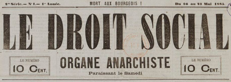 Photo (BnF / Gallica) de : Le Droit social. Marseille, [1885 ?]. ISSN 2126-0095.