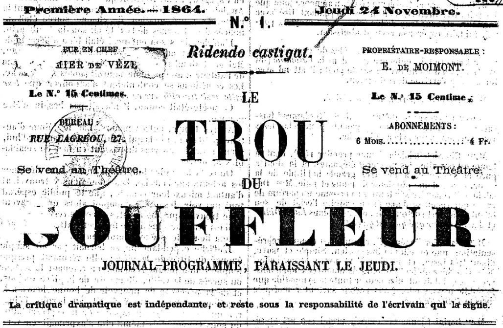 Photo (BnF / Gallica) de : Le Trou du souffleur. Bayonne, 1864-[1865 ?]. ISSN 2139-2145.