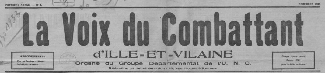 Photo (BnF / Gallica) de : La Voix du combattant d'Ille-et-Vilaine. Rennes, 1930-1933. ISSN 2140-2213.
