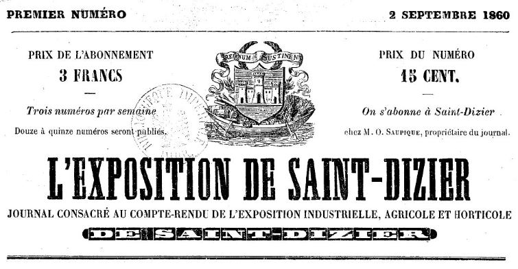Photo (BnF / Gallica) de : L'Exposition de Saint-Dizier. Saint-Dizier, 1860. ISSN 2127-7192.