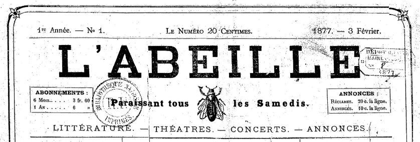 Photo (BnF / Gallica) de : L'Abeille. Angers, 1877-1880. ISSN 2120-0424.
