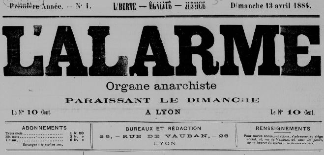 Photo (BnF / Gallica) de : L'Alarme. Lyon, 1884. ISSN 2019-8671.