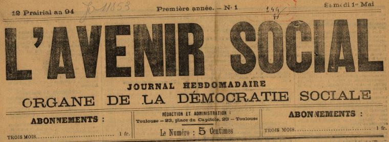 Photo (BnF / Gallica) de : L'Avenir social. Toulouse, 1886. ISSN 2121-6983.