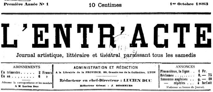 Photo (BnF / Gallica) de : L'Entr'acte. Lyon, 1883. ISSN 2127-3081.