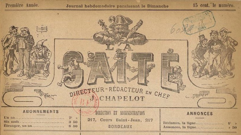 Photo (BnF / Gallica) de : La Gaîté. Bordeaux, 1884. ISSN 2128-4393.
