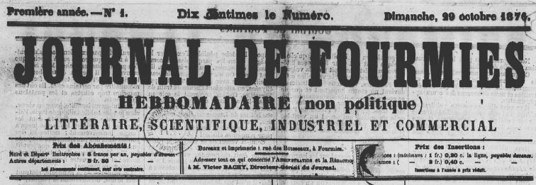 Photo (BnF / Gallica) de : Journal de Fourmies. Fourmies, 1876-[1939 ?]. ISSN 2130-3630.