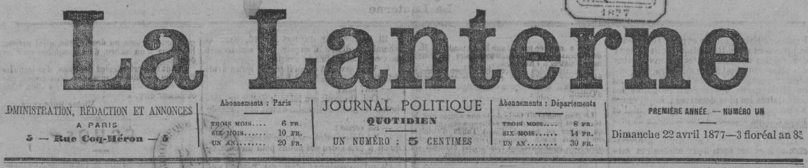 Photo (BnF / Gallica) de : La Lanterne. Paris, 1877-1938. ISSN 1256-026X.