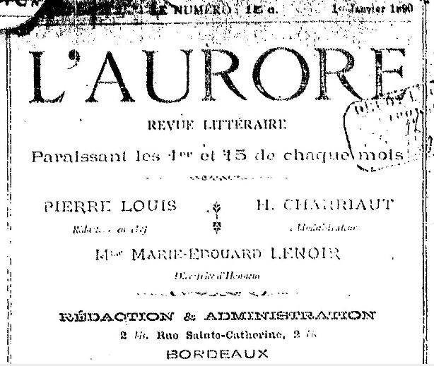Photo (BnF / Gallica) de : L'Aurore. Bordeaux, 1890. ISSN 2121-1353.
