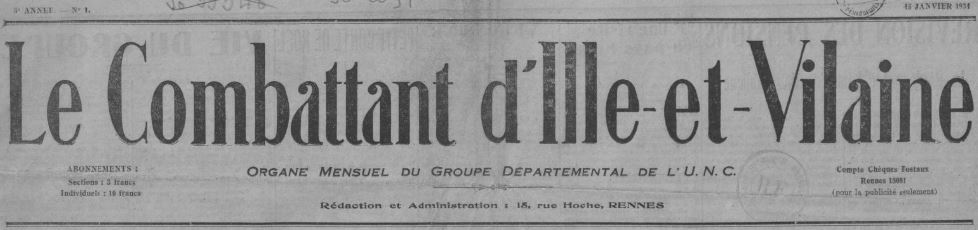 Photo (BnF / Gallica) de : Le Combattant d'Ille-et-Vilaine. Rennes, 1934-[1943 ?]. ISSN 2124-1333.